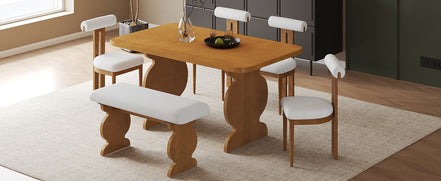 6-Piece Dining Set, Mid-Century Modern Table Set for 6
