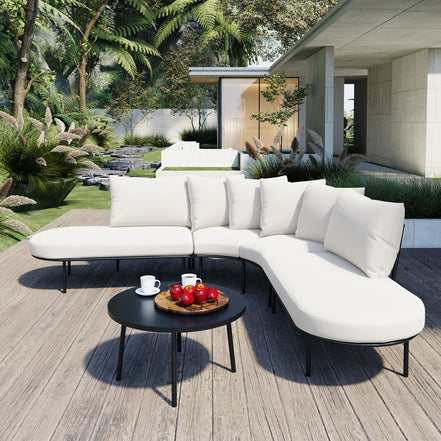 Patio Half- Moon Curved Outdoor Furniture Sofa Set with Coffee Table,