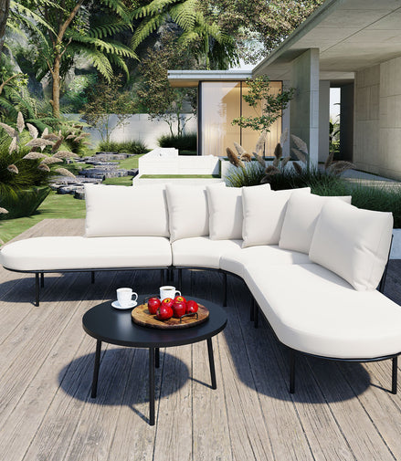 Patio Half- Moon Curved Outdoor Furniture Sofa Set with Coffee Table,
