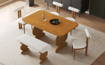 6-Piece Dining Set, Mid-Century Modern Table Set for 6