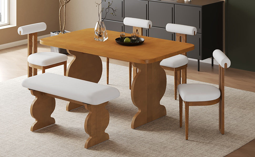 6-Piece Dining Set, Mid-Century Modern Table Set for 6