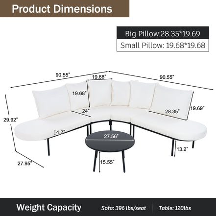 Patio Half- Moon Curved Outdoor Furniture Sofa Set with Coffee Table,