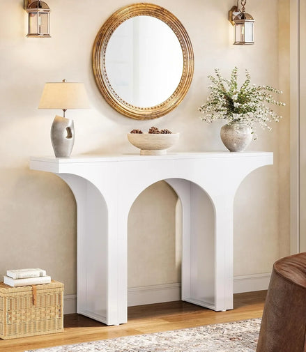 47-Inch Modern Black Console Table for Entryway, Narrow Sofa Table with Arched Design, Foyer Accent Table for Hallway