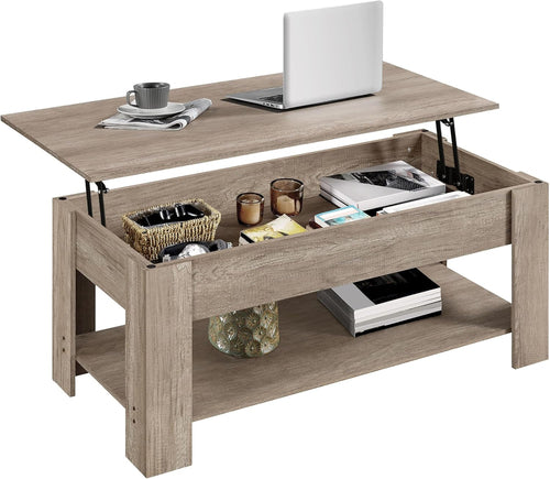 Lift Top Coffee Table with Hidden Compartment and Storage Shelf