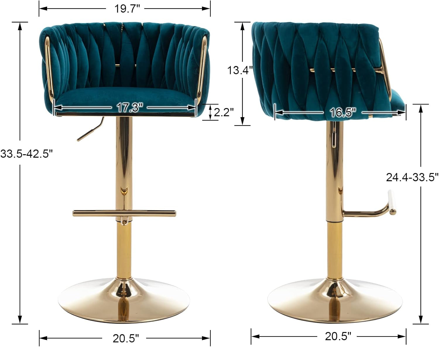 Modern Swivel Bar Stools Set of 2, Velvet Adjustable Height Barstool
