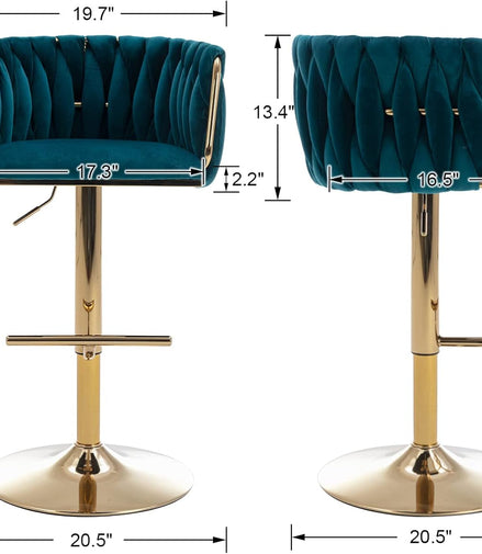 Modern Swivel Bar Stools Set of 2, Velvet Adjustable Height Barstool