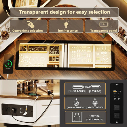 White Corner Glass Top Vanity