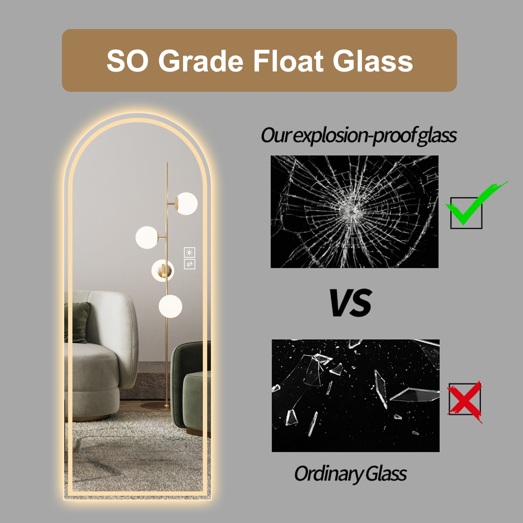 Arch Design LED Full Length Mirror 65