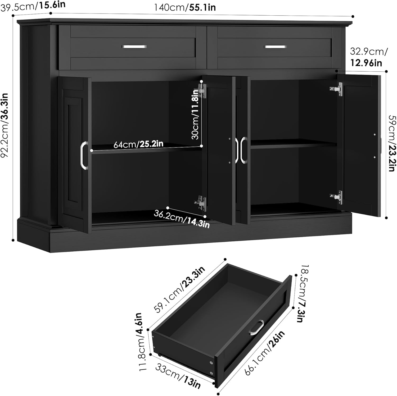 Sideboard Buffet Cabinet with Storage, 55.1