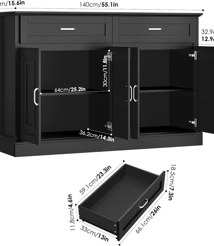 Sideboard Buffet Cabinet with Storage, 55.1"