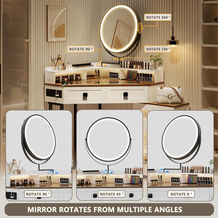 White Corner Glass Top Vanity