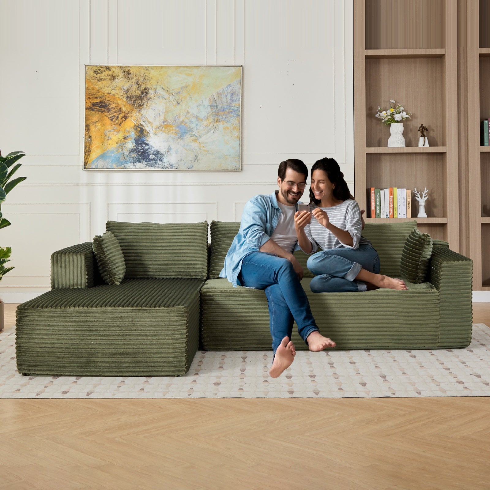 Olive L-Shaped Compression Sofa