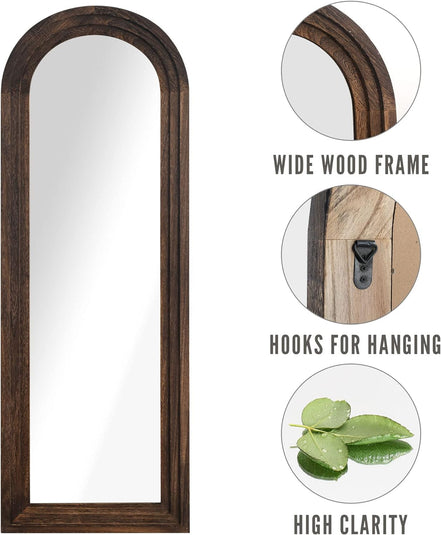 Wooden Arched Floor Mirror with Distressed Style