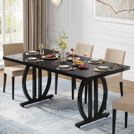 Black Dining Table for 4 to 6 People, 63-Inch