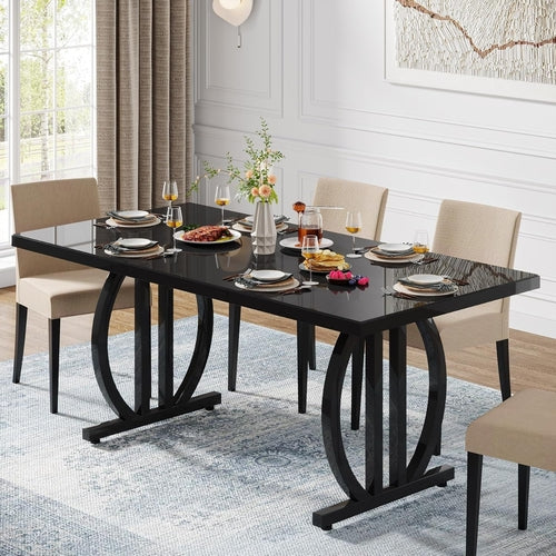 Black Dining Table for 4 to 6 People, 63-Inch