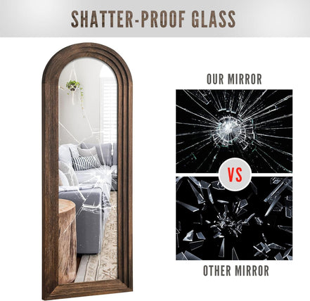 Wooden Arched Floor Mirror with Distressed Style