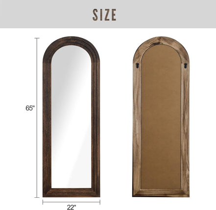 Wooden Arched Floor Mirror with Distressed Style