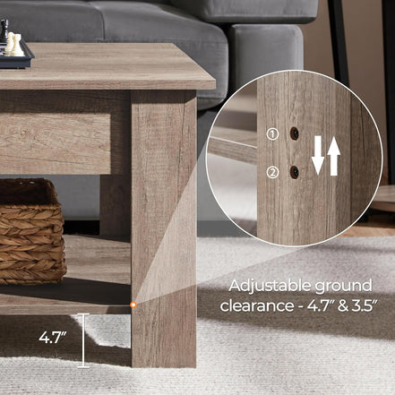 Lift Top Coffee Table with Hidden Compartment and Storage Shelf
