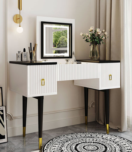 43.3" Modern Vanity Table Set with Flip-top Mirror and LED Light,