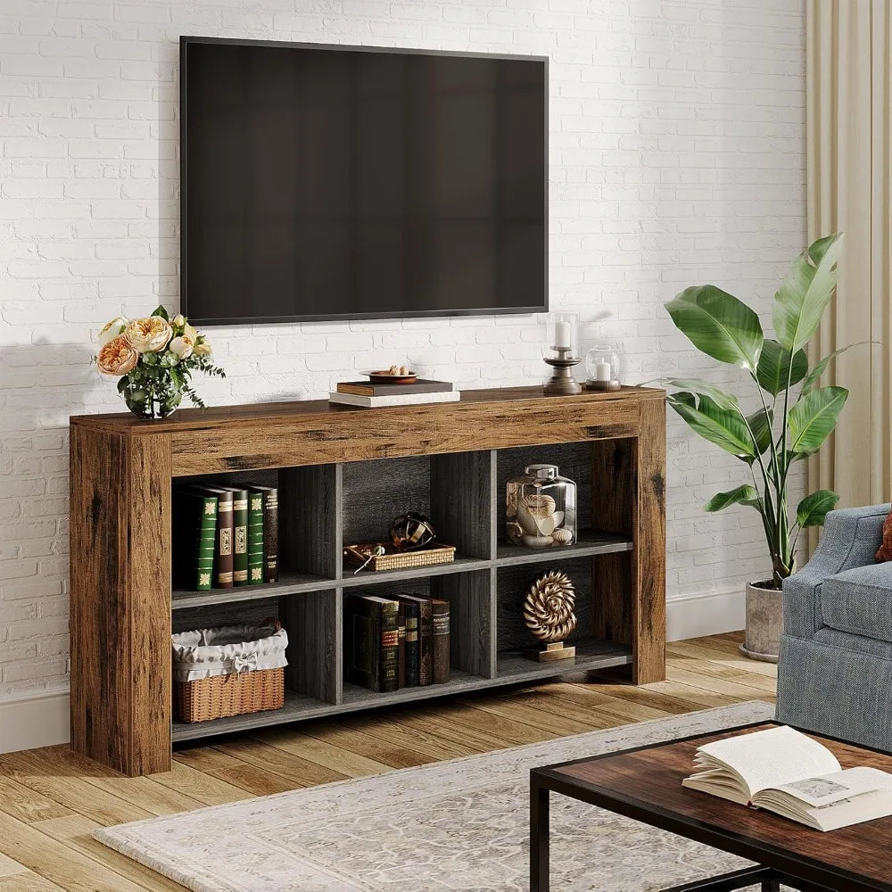 Rustic Wood Entryway Table with 6 Storage Cubes