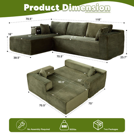 Olive L-Shaped Compression Sofa