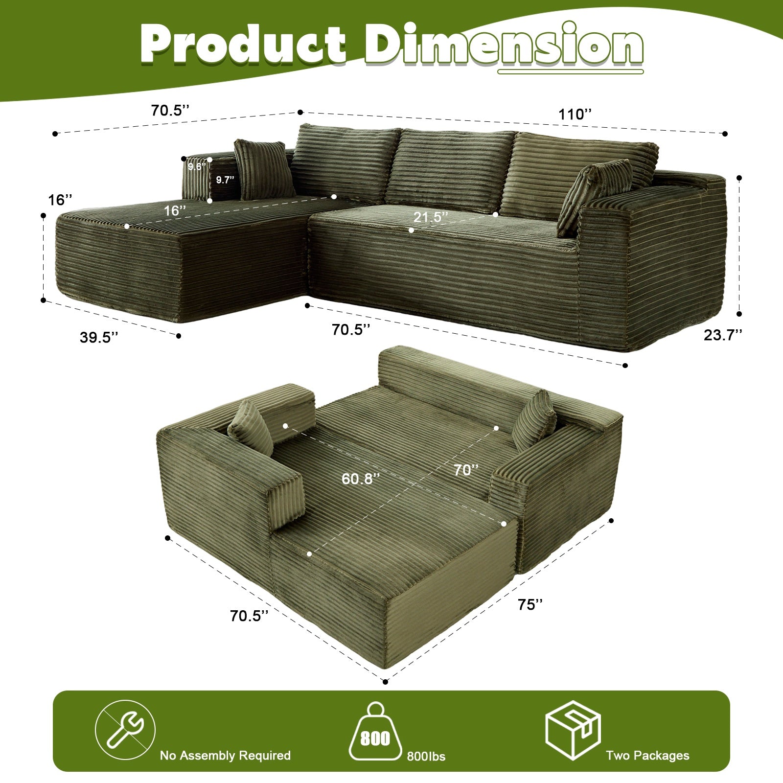 Olive L-Shaped Compression Sofa