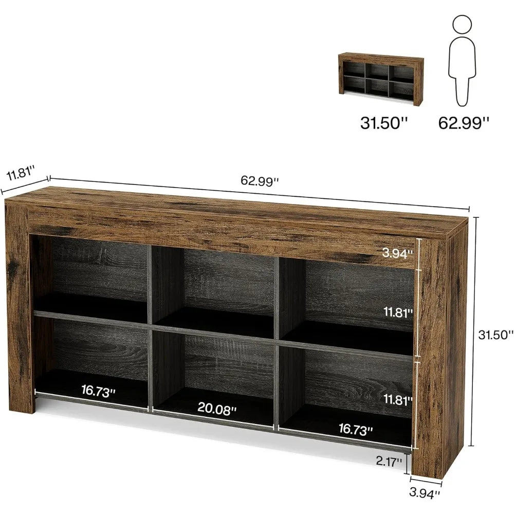 Rustic Wood Entryway Table with 6 Storage Cubes