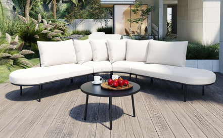 Patio Half- Moon Curved Outdoor Furniture Sofa Set with Coffee Table,