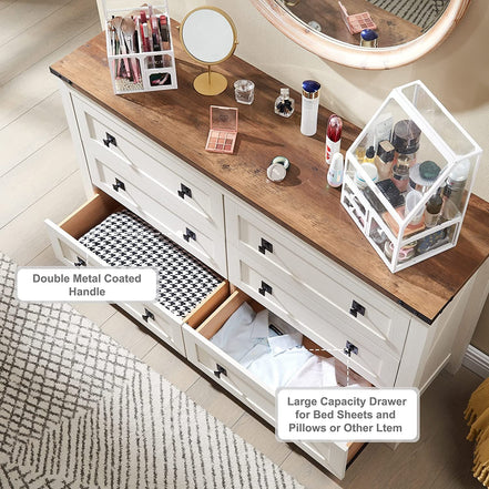Rustic White Dresser with 6 Drawers