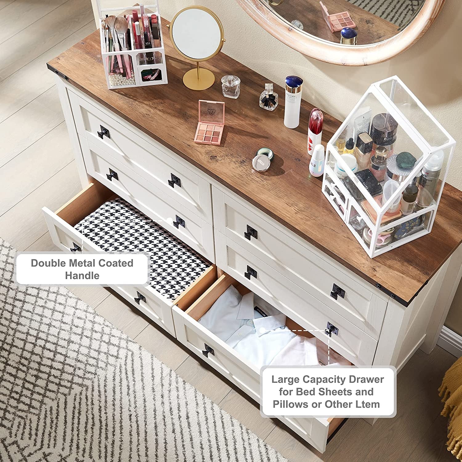 Rustic White Dresser with 6 Drawers