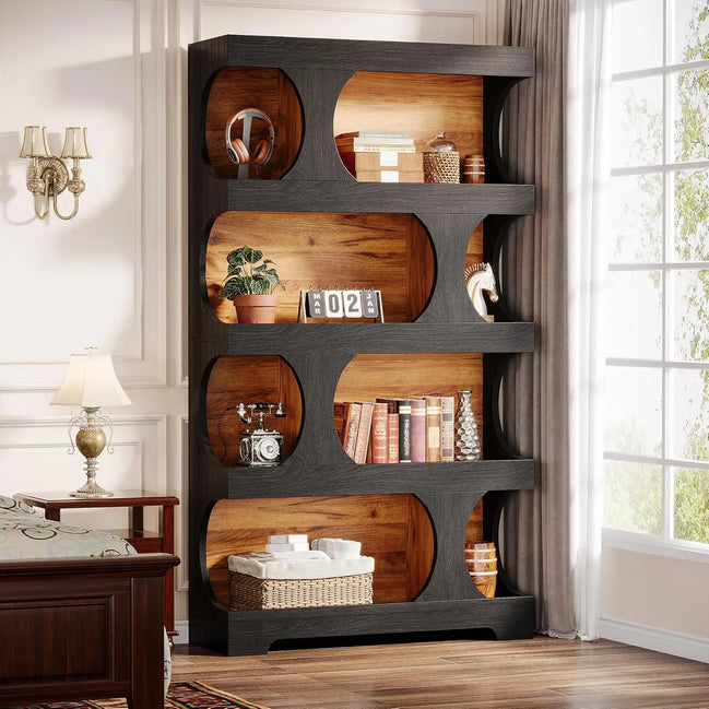 Black Bookcase, Modern Bookshelf, 4-Tier Freestanding Display Shelf with Classic Shape for Living Room, Home Office