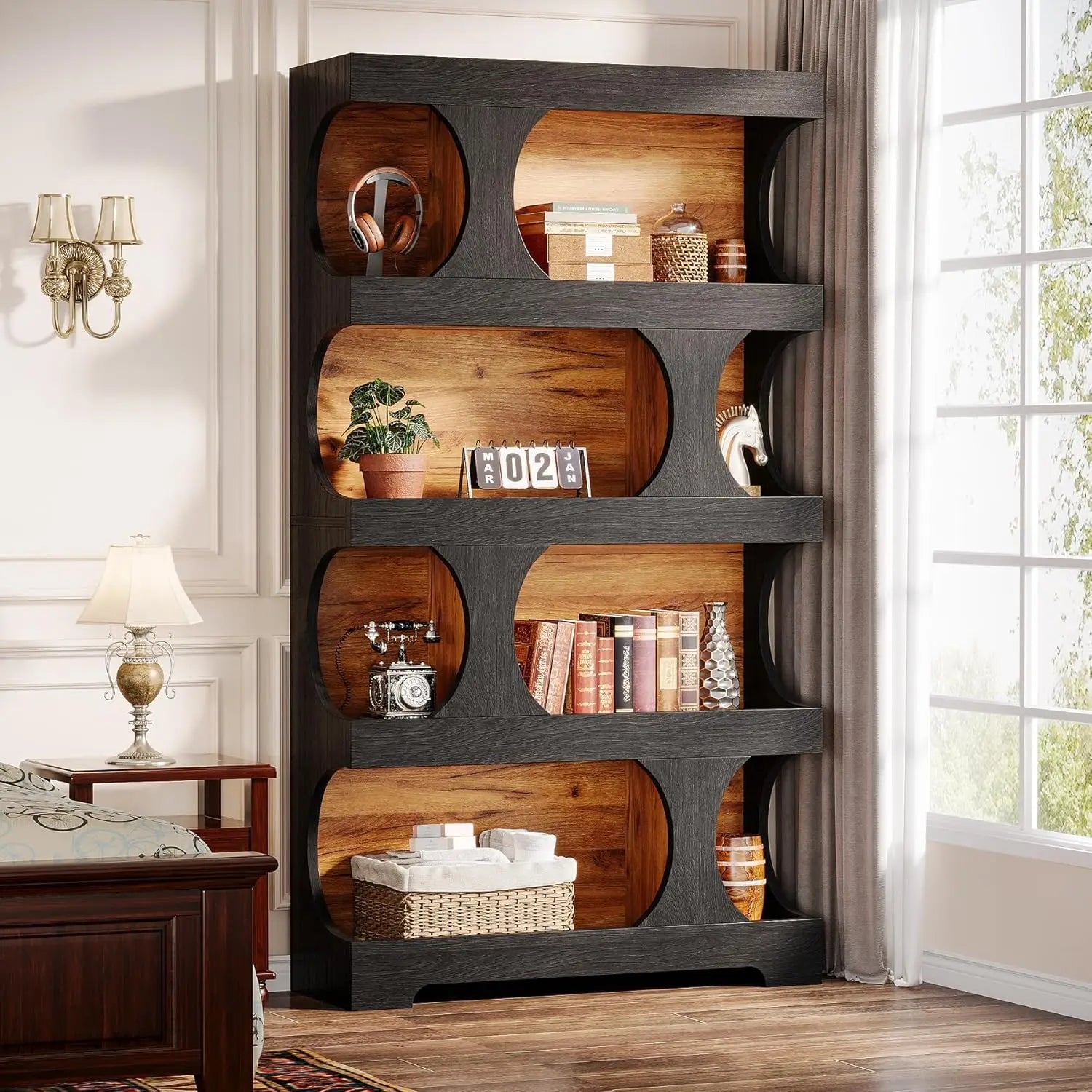 Black Bookcase, Modern Bookshelf, 4-Tier Freestanding Display Shelf with Classic Shape for Living Room, Home Office