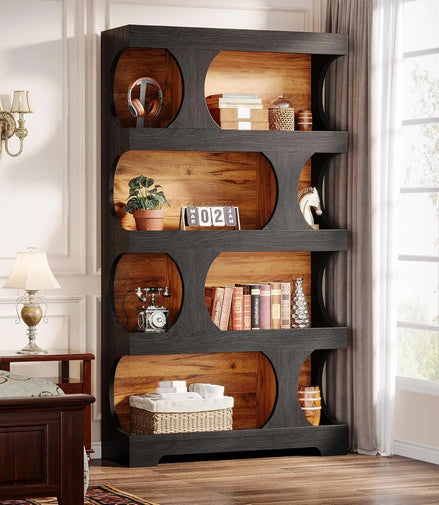 Black Bookcase, Modern Bookshelf, 4-Tier Freestanding Display Shelf with Classic Shape for Living Room, Home Office