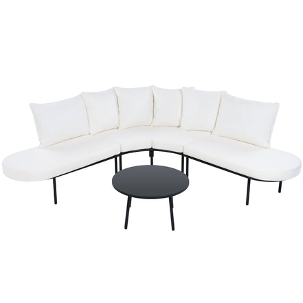 Patio Half- Moon Curved Outdoor Furniture Sofa Set with Coffee Table,
