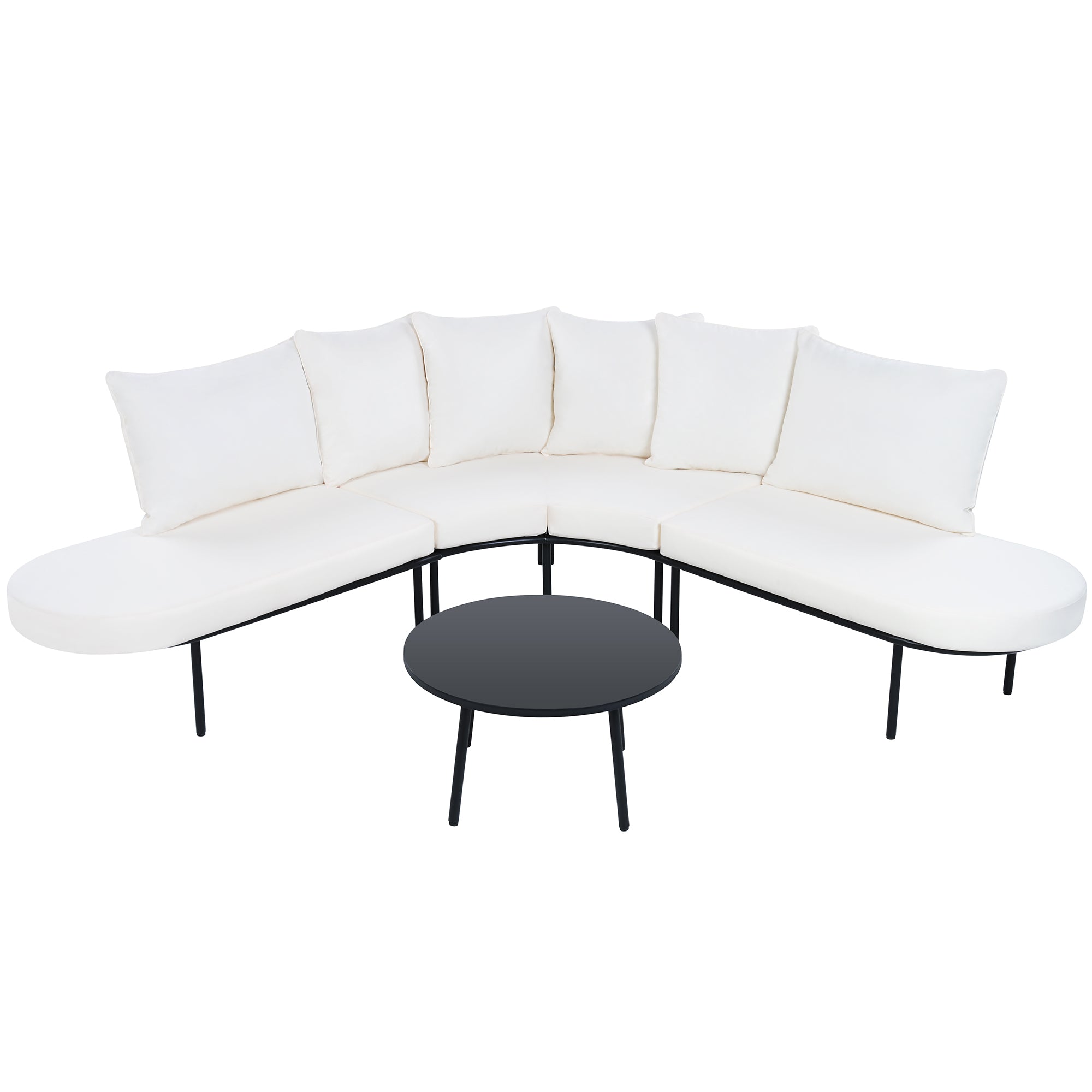 Patio Half- Moon Curved Outdoor Furniture Sofa Set with Coffee Table,
