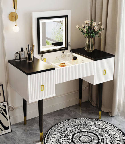43.3" Modern Vanity Table Set with Flip-top Mirror and LED Light,