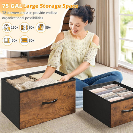 Bedroom Dresser with LED Lights (12 Drawers)