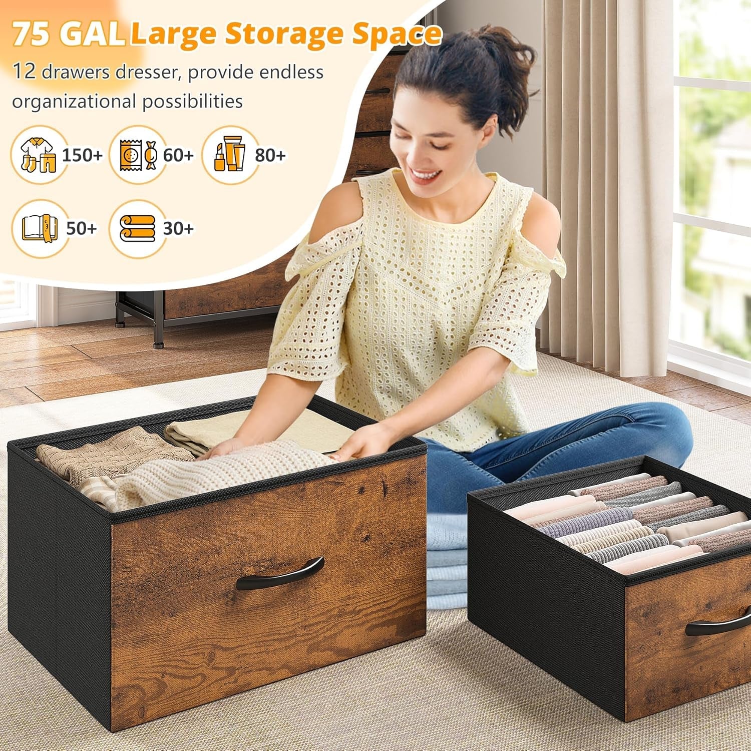 Bedroom Dresser with LED Lights (12 Drawers)