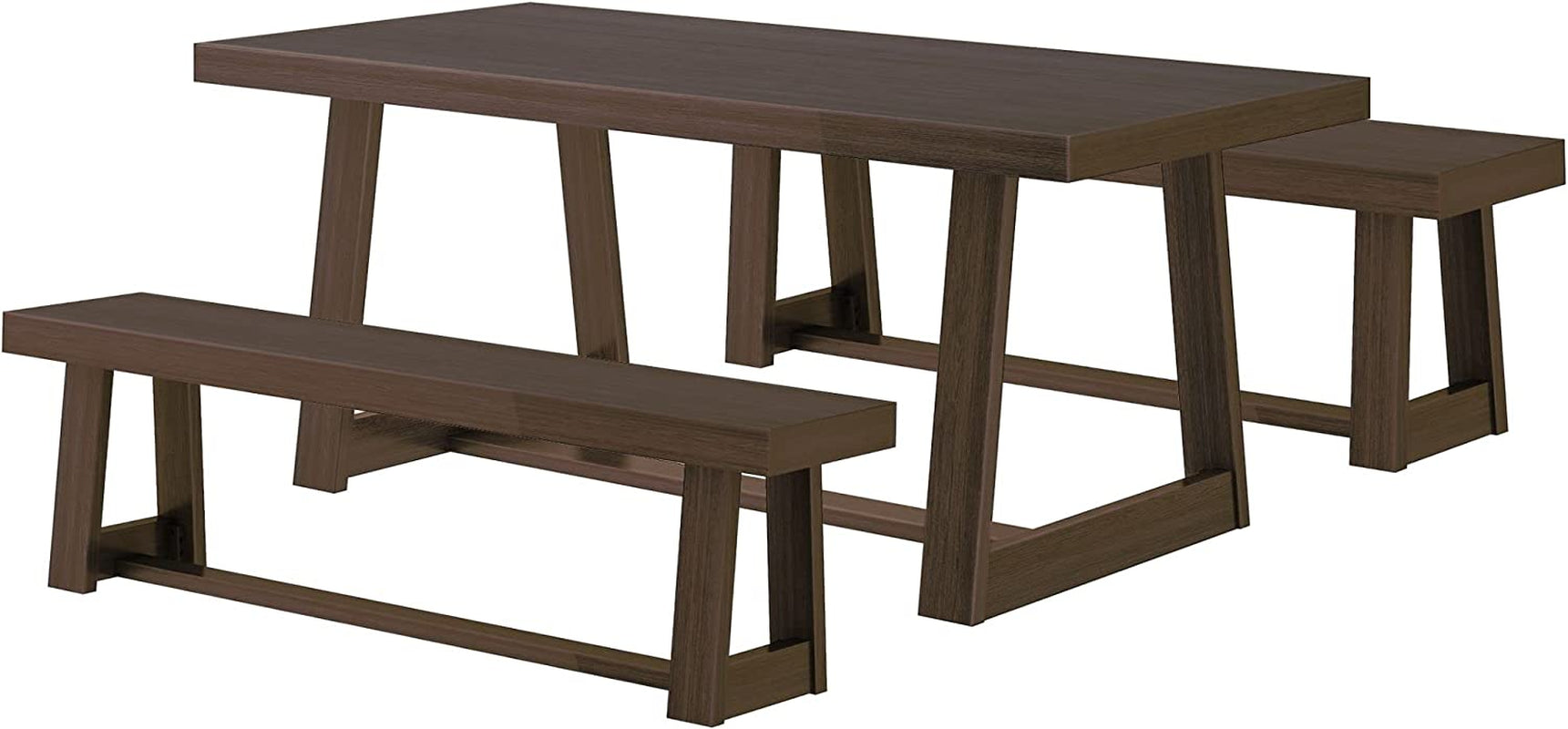 Farmhouse Walnut Dining Table Set with 2 Benches