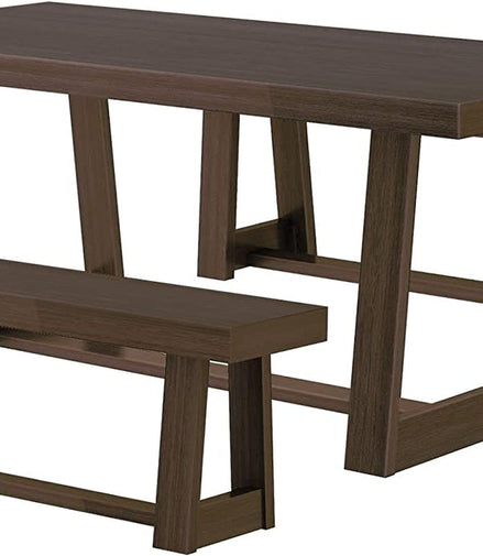Farmhouse Walnut Dining Table Set with 2 Benches
