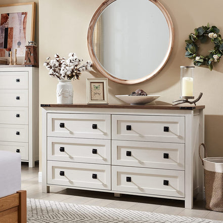 Rustic White Dresser with 6 Drawers
