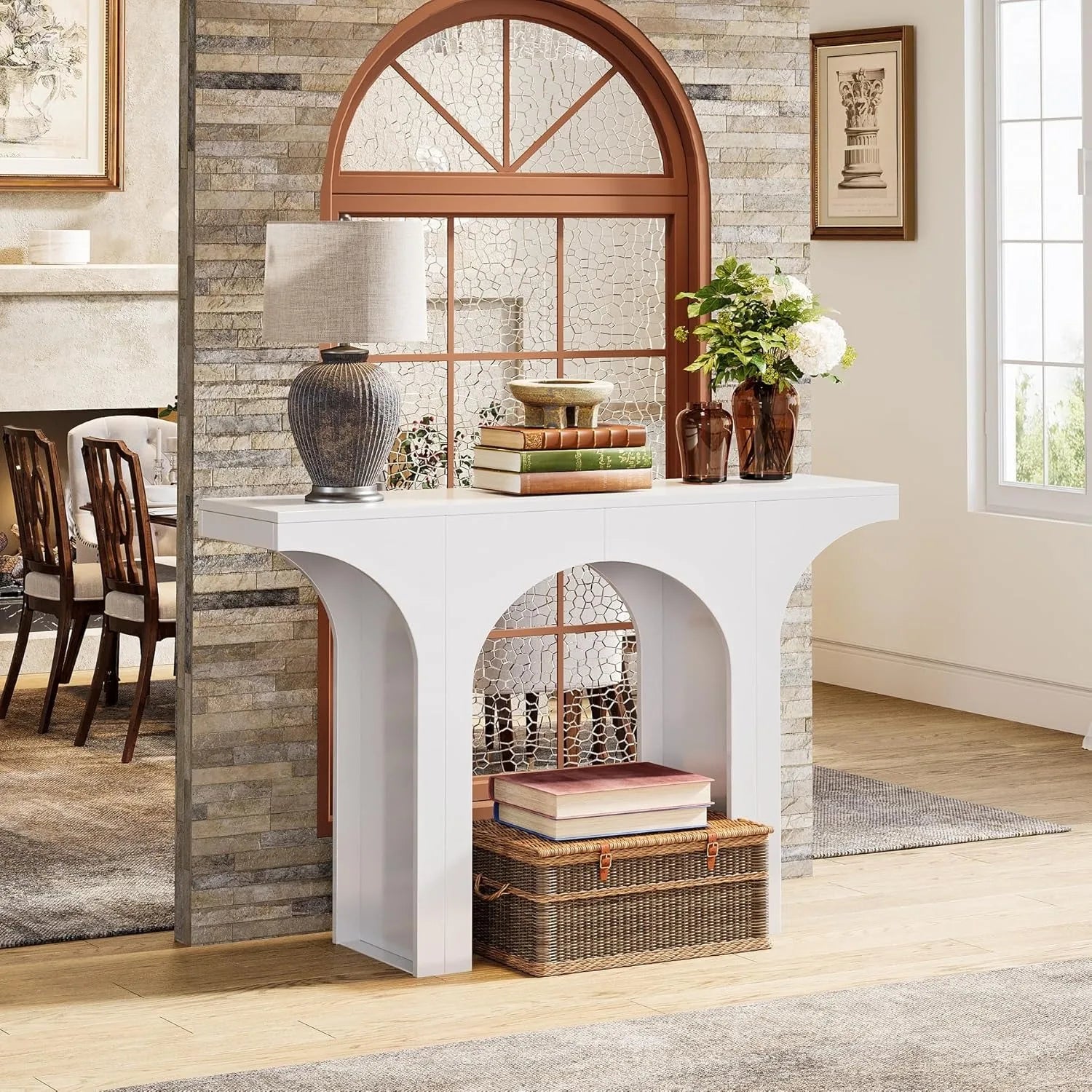 47-Inch Modern Black Console Table for Entryway, Narrow Sofa Table with Arched Design, Foyer Accent Table for Hallway