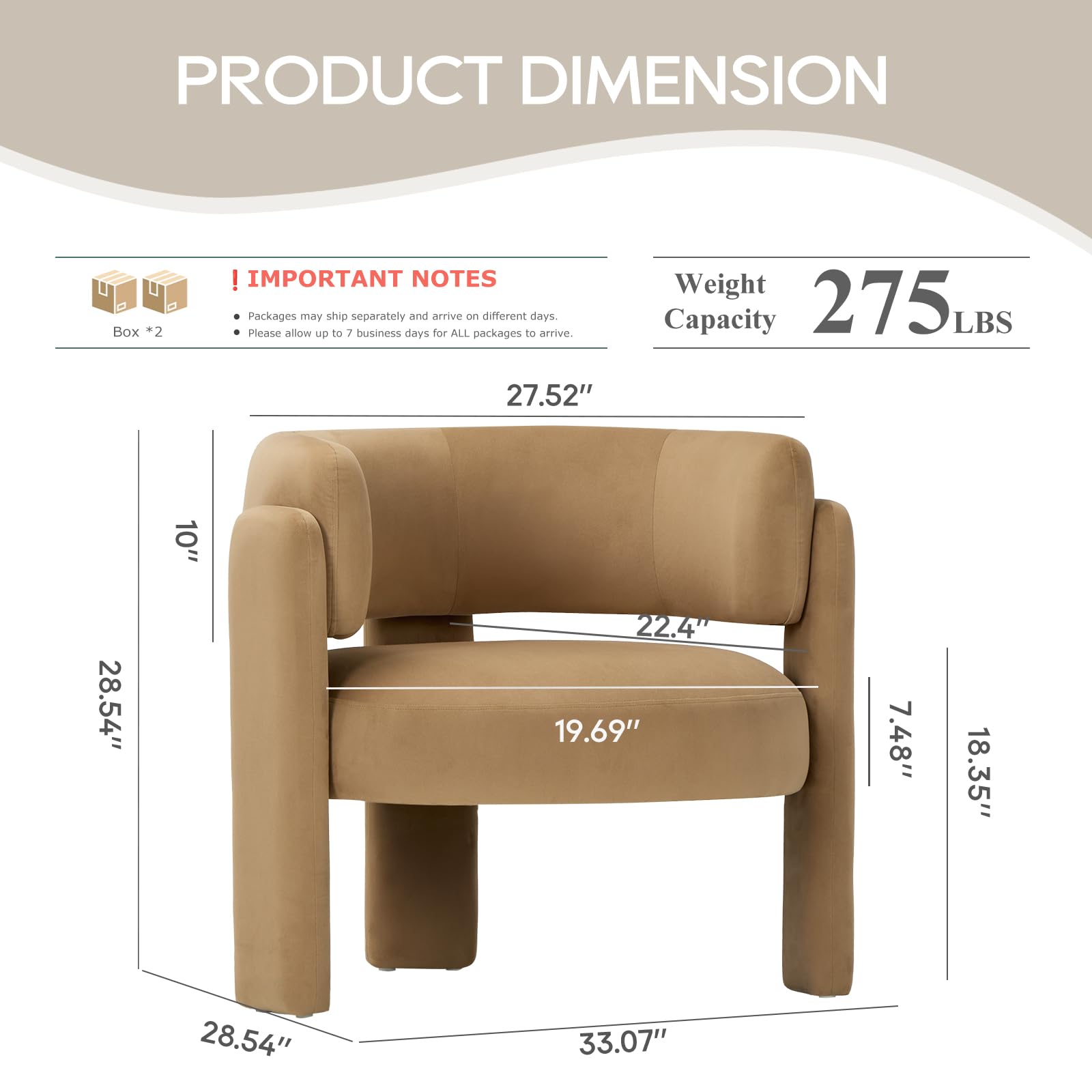 COLAMY Modern Velvet Accent Chairs Set of 2, Upholstered Barrel Chairs, Comfy Side Arm Chairs with 3 Legs for Living Room, Bedroom, Reading, Khaki