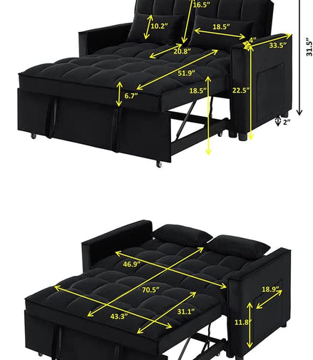Velvet Sofa Bed with Adjustable Pull Out