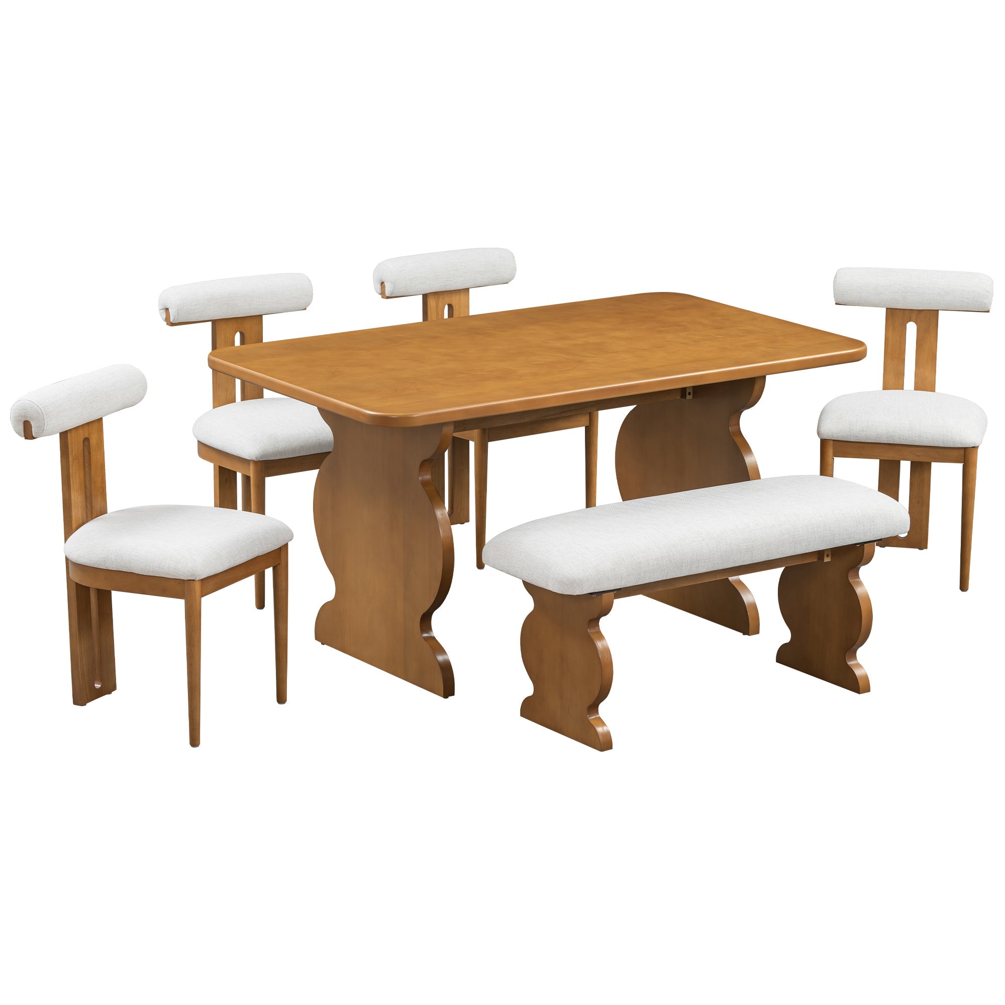 6-Piece Dining Set, Mid-Century Modern Table Set for 6