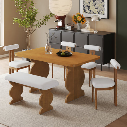 6-Piece Dining Set, Mid-Century Modern Table Set for 6