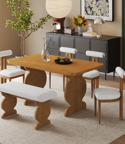 6-Piece Dining Set, Mid-Century Modern Table Set for 6