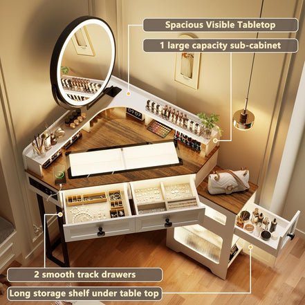 White Corner Glass Top Vanity