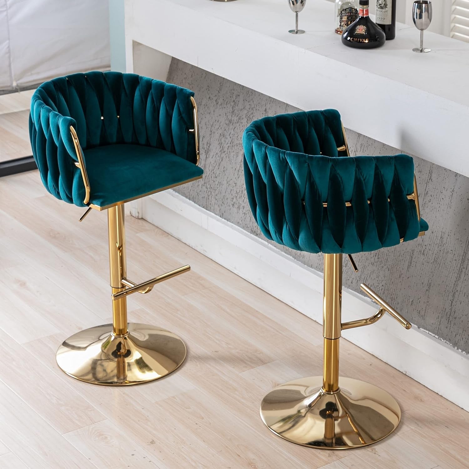 Modern Swivel Bar Stools Set of 2, Velvet Adjustable Height Barstool