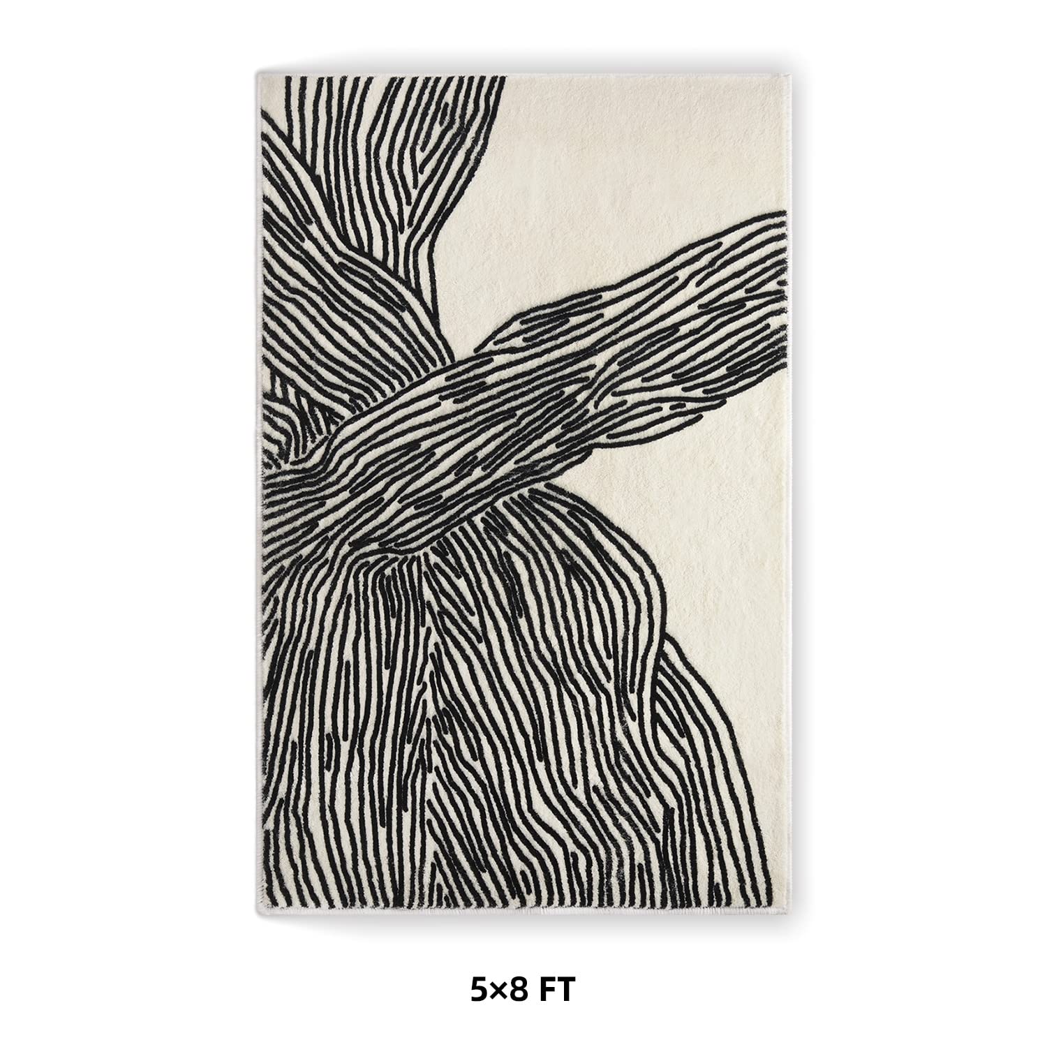 YIHOUSE 5×8 Ft Area Rugs, Abstract Washable Rug, Modern Black and White Rug for Bedroom Living Room Dining Room Office Playroom Nursery, Nonslip Throw Non-Shedding Thin Contemporary Striped Rugs